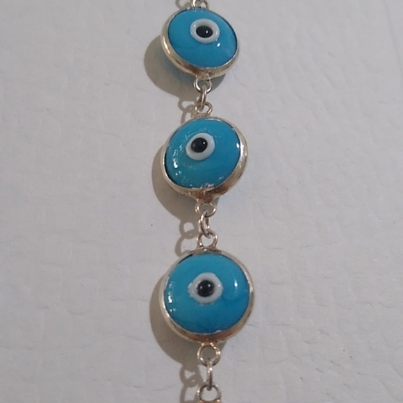 Sterling Silver 925 Nazar Evil Eye Protection Station Bracelet, 8" - Picture 4 of 7